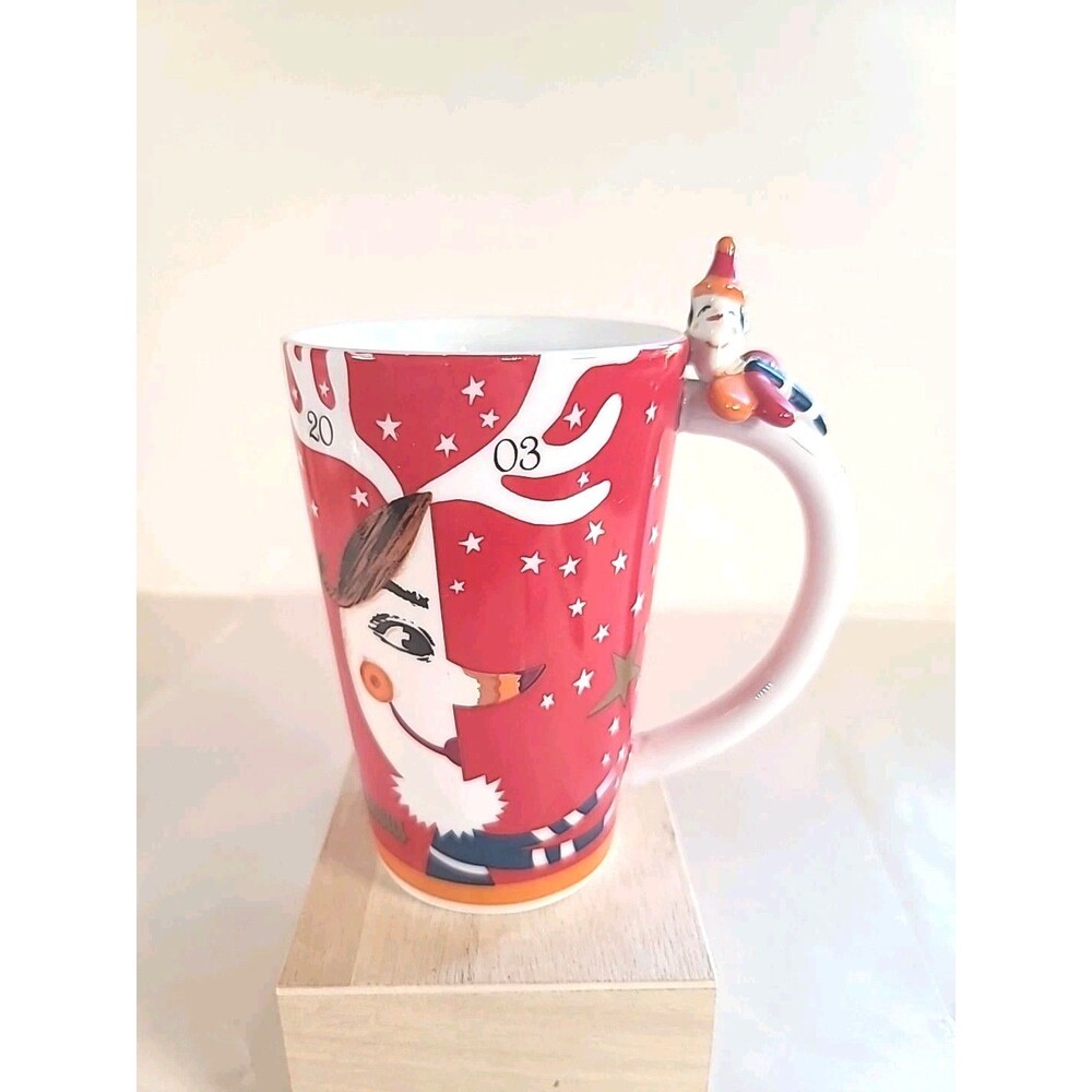 Vtg Neiman Marcus Dept 56 2003 Holiday Christmas Coffee Mug Whimsical Reindeer